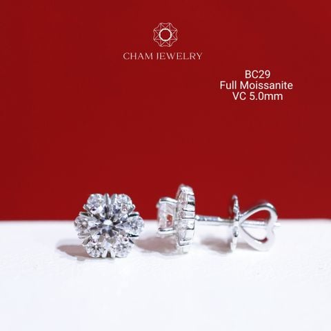 Hoa Tai CHAM JEWELRY BC29, Full Moissanite Chủ 5.0mm (Barcode CAD1VM29)