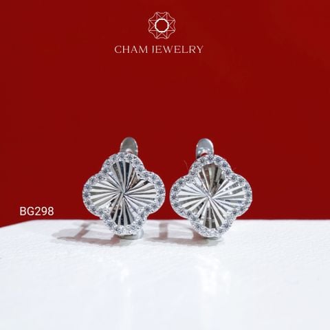 Hoa Tai BG298 CHAM JEWELRY, Hoa Tai Cỏ 4 Lá Bản 9.0mm (Barcode TBG944).