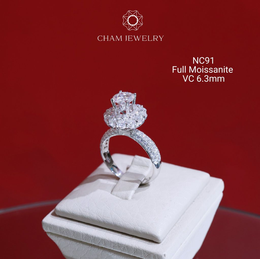 Nhẫn NC91 CHAM JEWELRY, Full Đá Moissanite, Chủ 6.3mm (Barcode ONNU49)