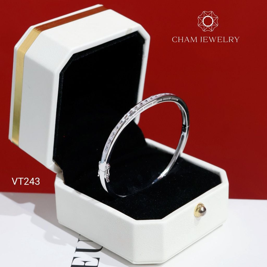 Vòng Tay VT243 CHAM JEWELRY, Vòng Full Nửa Hàng Đá Barget Bản 3.0mm (Barcode CV6214).