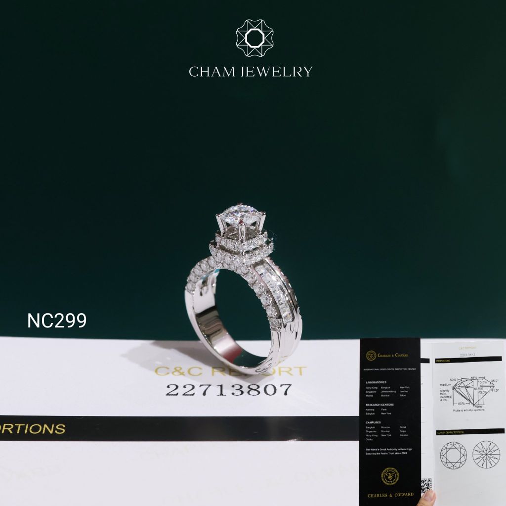 Nhẫn NC299 CHAM JEWELRY, Đá Moissanite C&C Chủ 5.4mm (Barcode OCNN81)