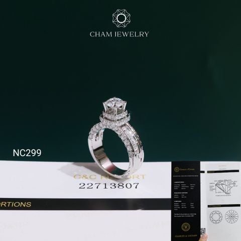 Nhẫn NC299 CHAM JEWELRY, Đá Moissanite C&C Chủ 5.4mm (Barcode OCNN81)