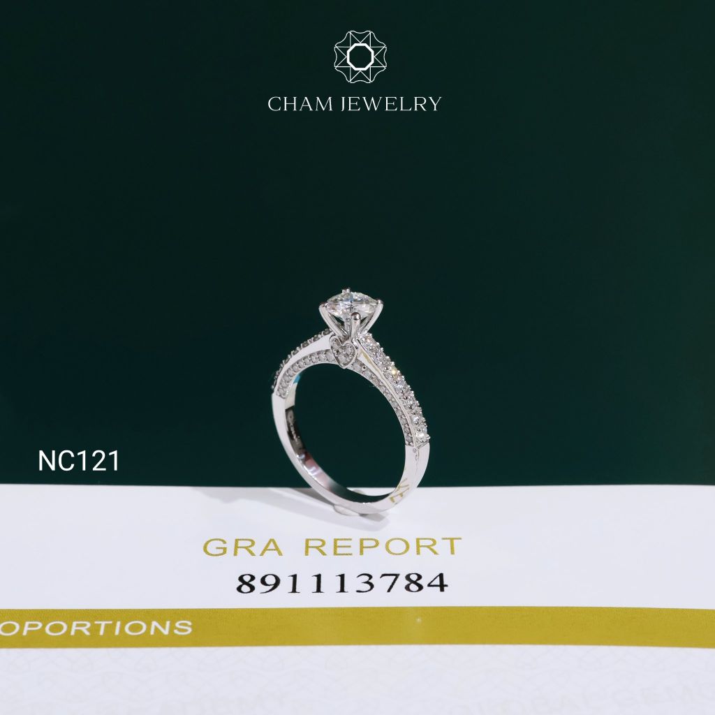 Nhẫn NC121 CHAM JEWELRY, Full Đá Moissanite Chủ 5.4mm (Barcode OHN11)