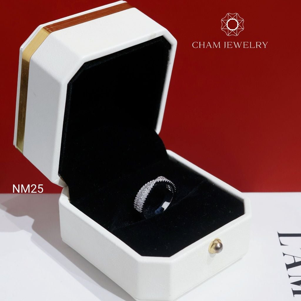 Nhẫn NM25 CHAM JEWELRY, Nhẫn Kiểu Full Nửa Hàng Đá (Barcode TNT490).