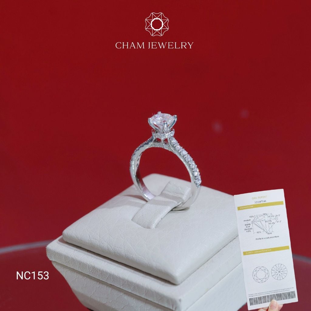 Nhẫn NC153 CHAM JEWELRY, Full Đá Moissanite, Chủ 5.5mm (Barcode OPN01).