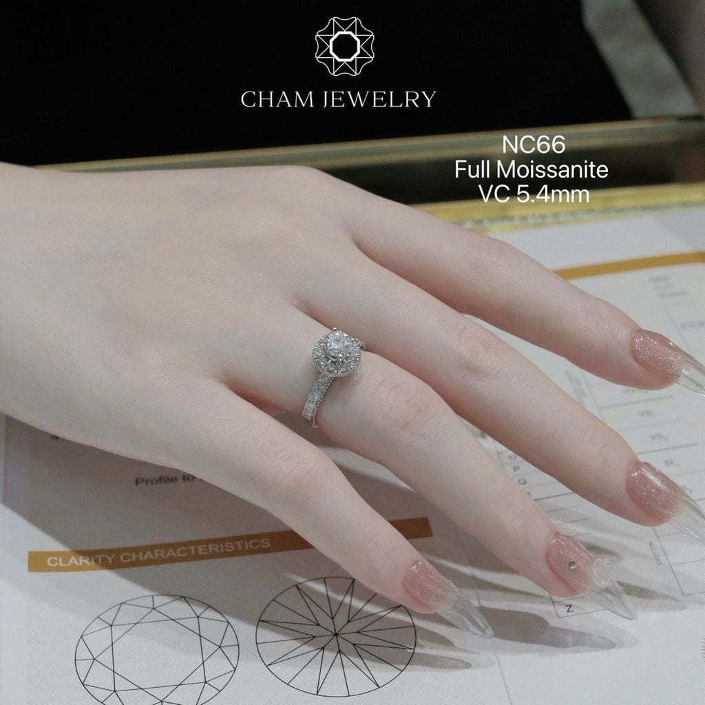 Nhẫn NC66 CHAM JEWELRY, Full Kim Cương Moissanite, Chủ 5.4mm (Barcode ONNU85)