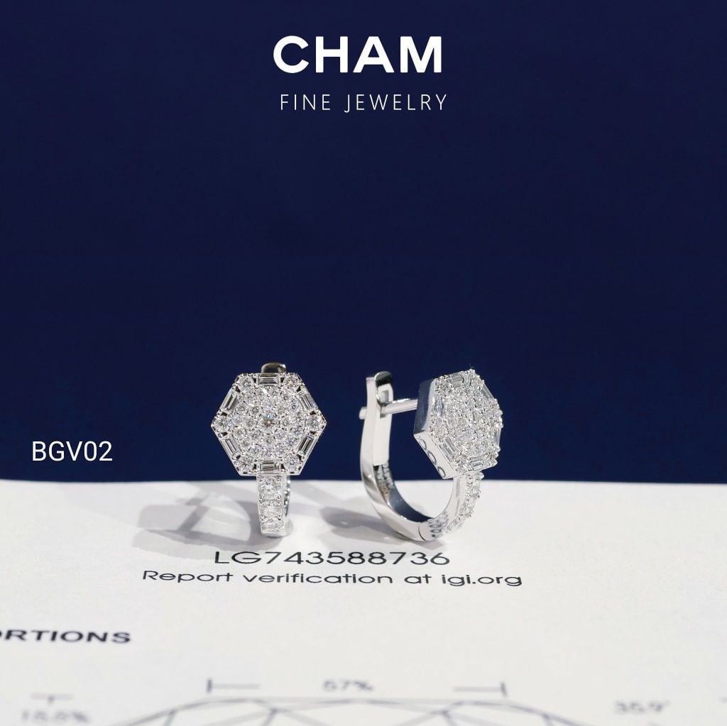 Hoa Tai BGV02 Vàng 10k Kim Cương Lab Grown Diamond