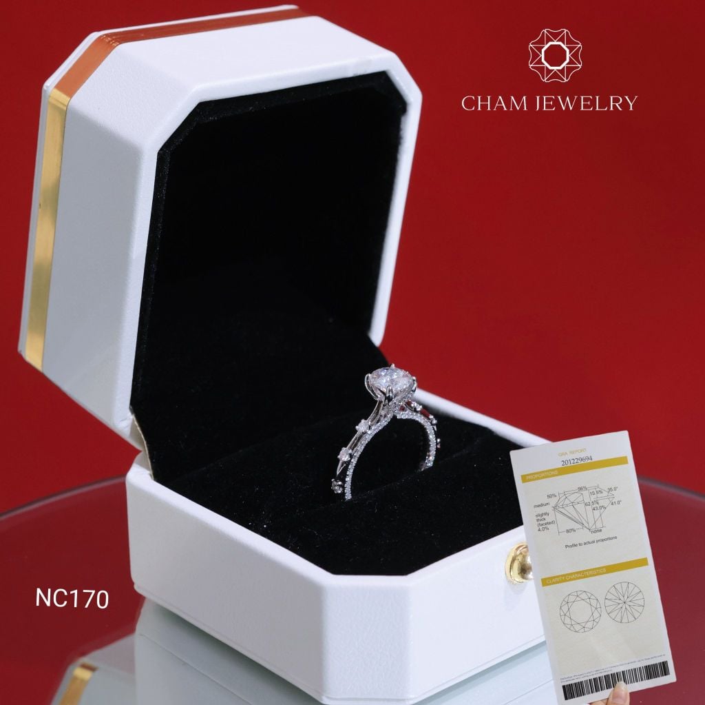 Nhẫn NC170 CHAM JEWELRY, Full Đá Moissanite, Chủ 6.5mm (Barcode OCNN11)