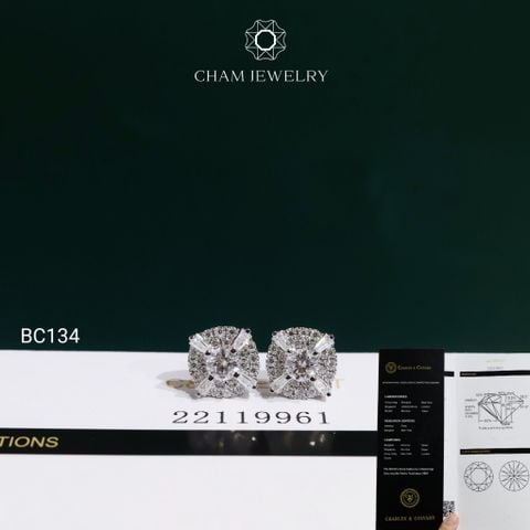 Hoa Tai CHAM JEWELRY BC134, Hoa Tai Chủ 4.0mm Full Moissanite C&C (OCB46 )