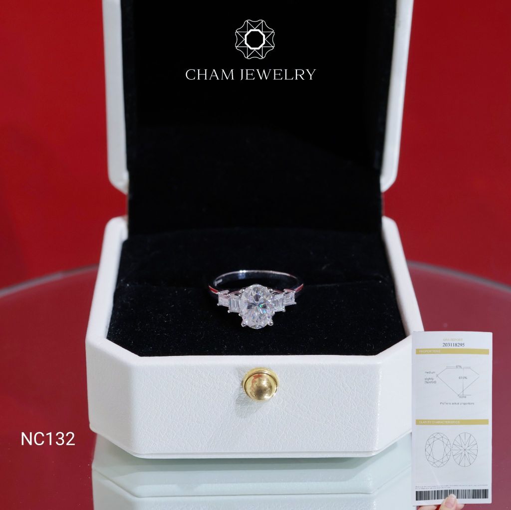 Nhẫn NC132 CHAM JEWELRY, Full Đá Moissanite Chủ 6x8mm (Barcode ONNU209)