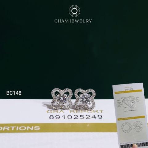 Hoa Tai BC148 CHAM JEWELRY , Hoa Tai Cỏ 4 Lá Chủ 4.5mm Full Đá Moissanite (OCB81)