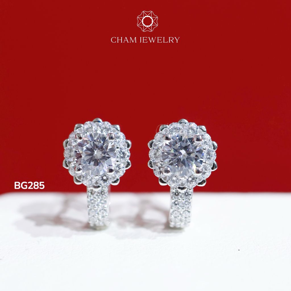 Hoa Tai BG285 CHAM JEWELRY, Xoàn Tròn Chủ 5.5mm (Barcode TBG961).