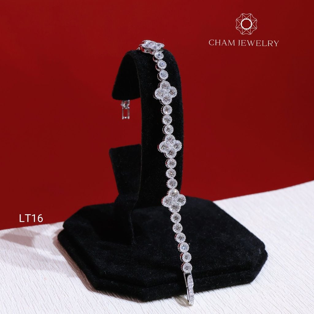 Lắc Tay LT16 CHAM JEWELRY, Lắc Cỏ 4 Lá Full Đá, Bản 8.0mm  (Barcode TLT1368).