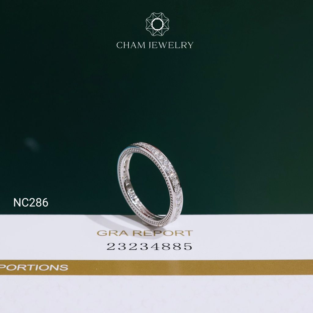 Nhẫn NC286 CHAM JEWELRY, Nhẫn Full Đá Moissanite Bản 2.5mm(Barcode OCNN82)