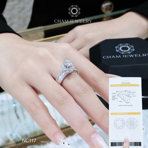 Nhẫn NC117 CHAM JEWELRY, Full Đá Moissanite, Chủ 6.3mm (Barcode ONNU198)