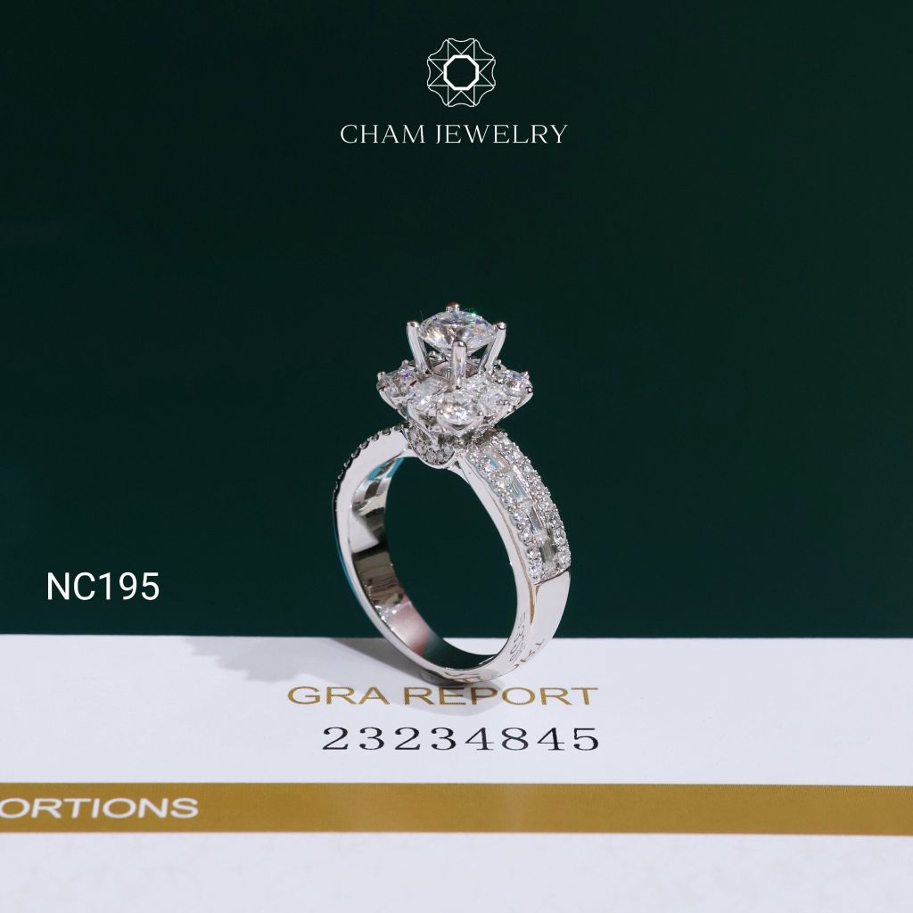 Nhẫn NC195 CHAM JEWELRY, Full Đá Moissanite Chủ 5.5mm (Barcode OCNN24).