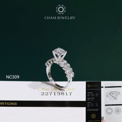 Nhẫn NC309 CHAM JEWELRY, Đá Moissanite C&C Chủ 7.2mm (Barcode OCNN117)