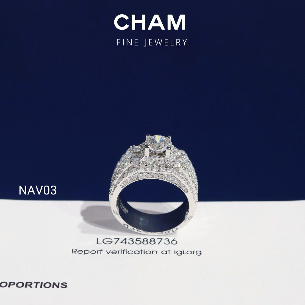 Nhẫn Nam NAV03 Chủ 6.8mm Vàng 10k Kim cương Lab-grown