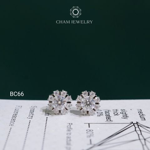 Hoa Tai CHAM JEWELRY BC66, Hoa Tai Xoàn Tia Full Moissanite Chủ 5.0mm (Barcode TVM158)
