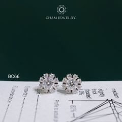 Hoa Tai CHAM JEWELRY BC66, Hoa Tai Xoàn Tia Full Moissanite Chủ 5.0mm (Barcode TVM158)