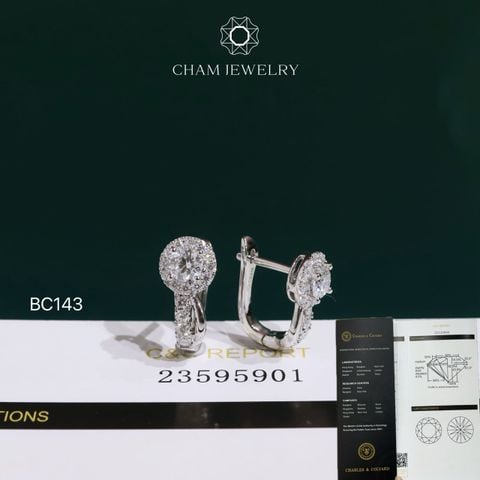 Hoa Tai BC143 CHAM JEWELRY, Hoa Tai Khóa Gài Chủ 4.5mm Full Moissanite C&C ( OCB56 )