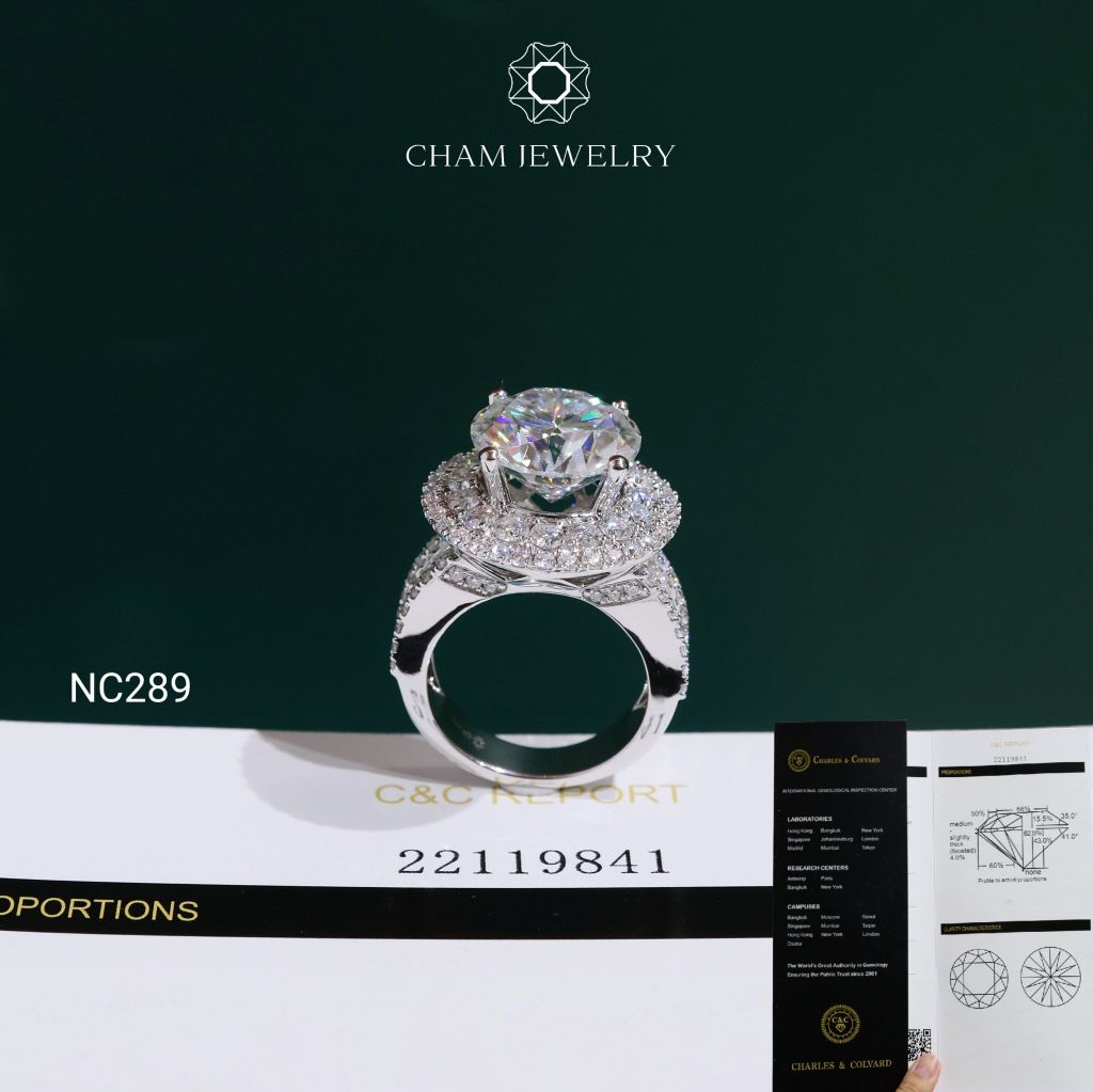 Nhẫn NC289 CHAM JEWELRY, Đá Moissanite C&C 12.0mm (Barcode OCNN131)