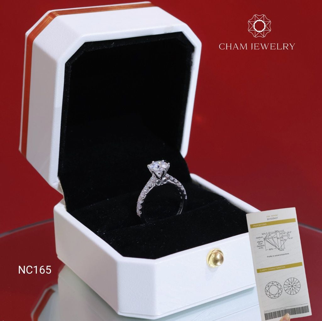Nhẫn NC165 CHAM JEWELRY, Full Đá Moissanite, Chủ 6.3mm (Barcode OCNN06)