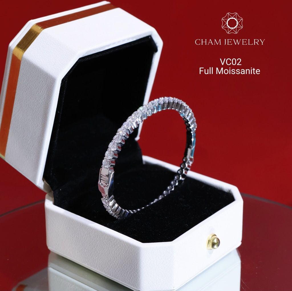 Vòng Tay VC02 CHAM JEWELRY, Full Moissanite Cao Cấp 3.0mm  (Barcode OVT1).