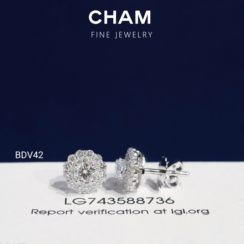 Hoa Tai BDV42 Vàng 10k Chủ 4.0mm Kim Cương Lab Grown Diamond