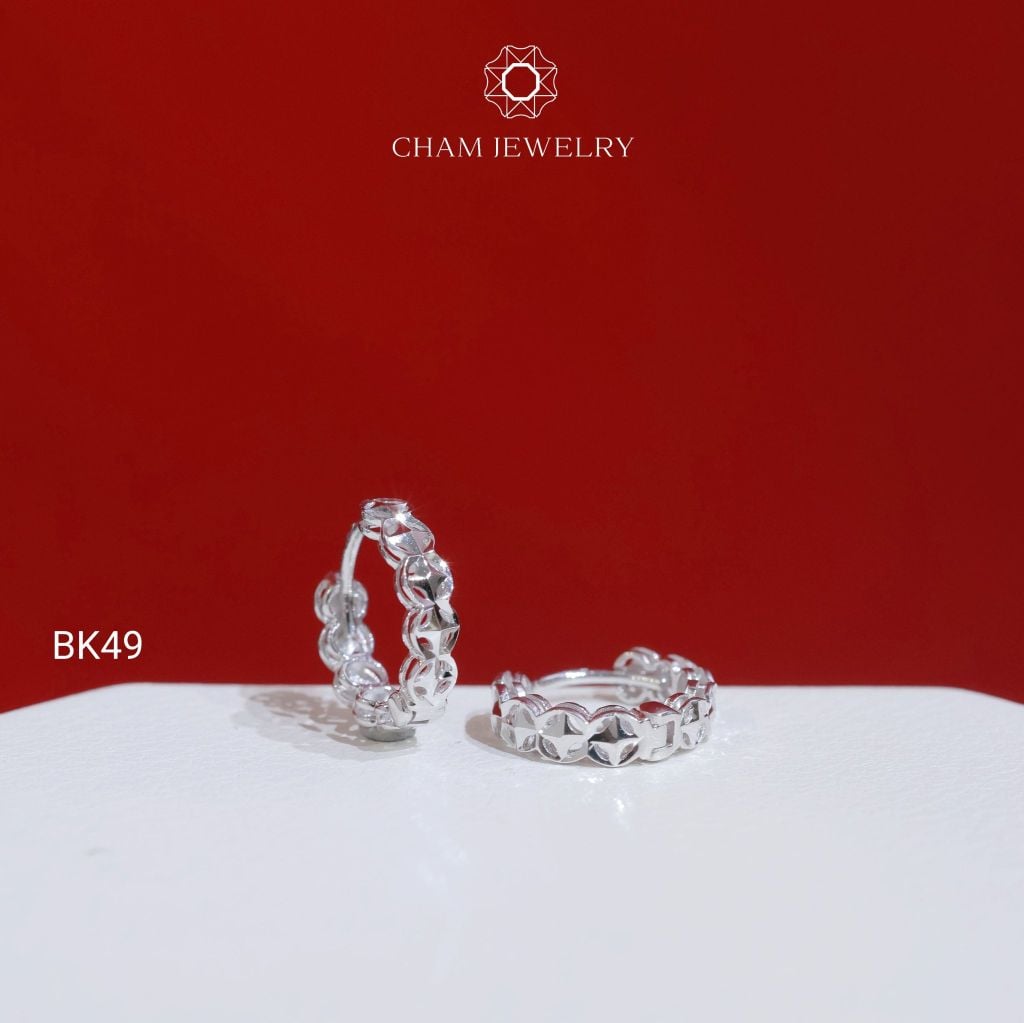 Hoa Tai BK49 CHAM JEWELRY, Hoa Tai Kim Tiền Bản 3.0mm (Barcode TBK251).