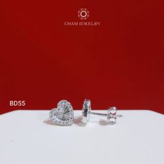 Hoa Tai BD55 CHAM JEWELRY, Hoa Tai Trái Tim Chạm Máy Viền Đá Tấm Bản 8.0mm (Barcode TBD1688).