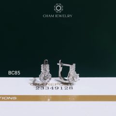 Hoa Tai BC85 CHAM JEWELRY, Hoa Tai Halo Tròn Full Moissanite Chủ 4.0mm (Barcode OCB13)