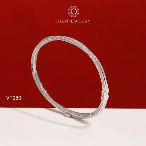 Vòng Tay VT280 CHAM JEWELRY , Vòng Tay Xoắn Full Đá Tấm Bản 2.5mm ( TV244)