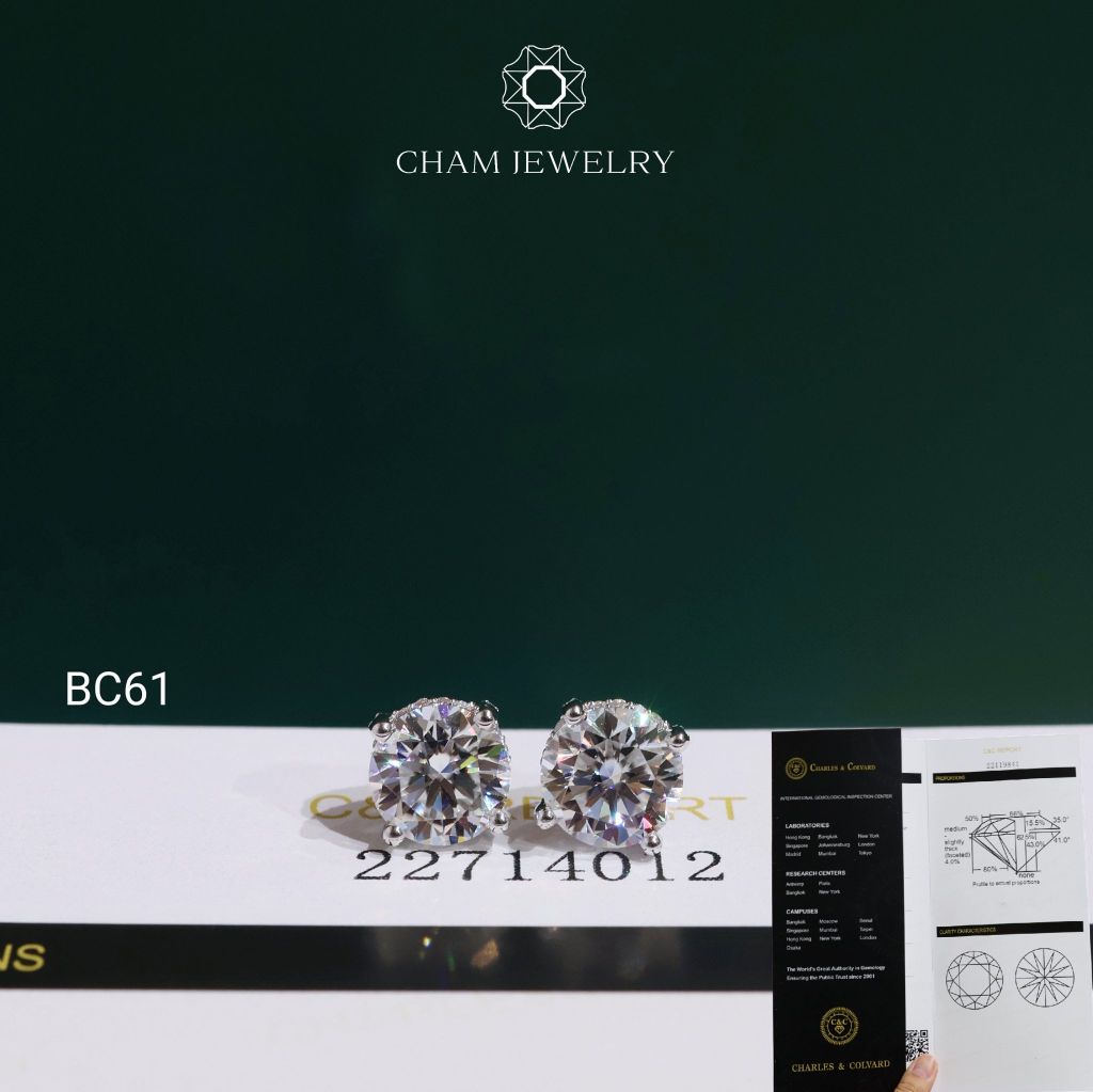 Hoa Tai CHAM JEWELRY BC61, Hoa Tai Full Moissanite C&C (Barcode OHB03-C-OCB61)