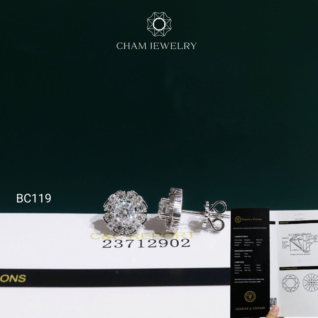 Hoa Tai CHAM JEWELRY BC119, Hoa Tai Full Moissanite Chủ 4.5mm ( OCB37 )