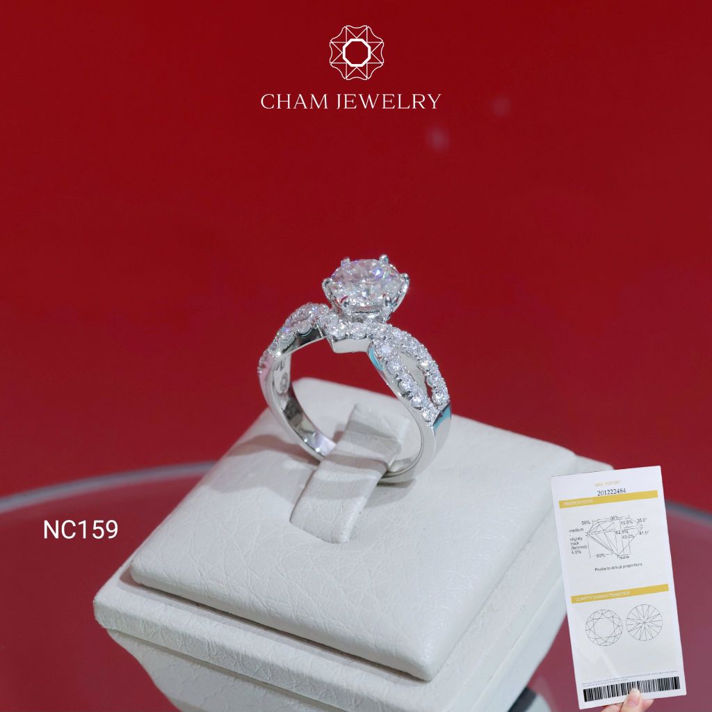 Nhẫn NC159 CHAM JEWELRY, Full Đá Moissanite, Chủ 7.2mm (Barcode OCNN03).