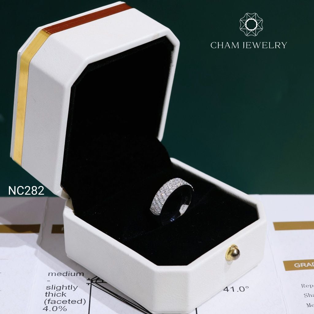 Nhẫn NC282 CHAM JEWELRY, Nhẫn Kiểu Full Nửa Hàng Đá Moissanite Bản 5.5mm (Barcode OHN18)
