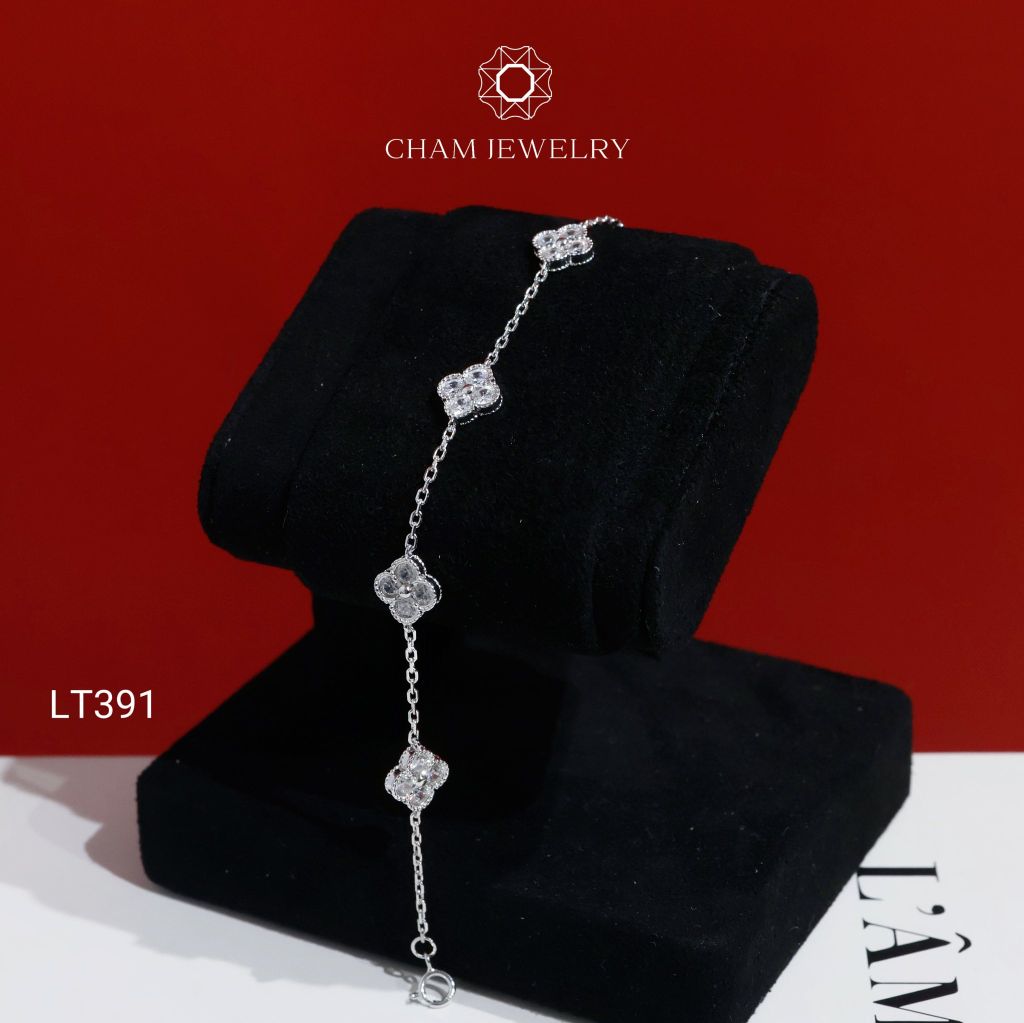Lắc Tay LT391 CHAM JEWELRY, Lắc Cỏ 4 Lá Trắng Full Đá Bản 8.5mm ( C-LT271(A9) ).