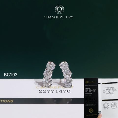 Hoa Tai BC103 CHAM JEWELRY, Đá Moissanite C&C Chủ 5.0mm (Barcode OCB53)