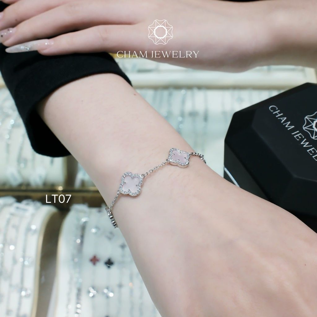 Lắc Tay CHAM JEWELRY LT07, Lắc 4 Lá Hồng, Bản 8.0mm (Barcode CSL1688)