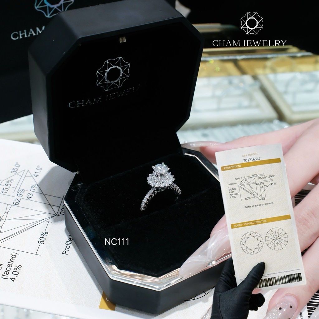 Nhẫn NC111 CHAM JEWELRY, Full Đá Moissanite, Chủ 6.0mm (Barcode TVM85)