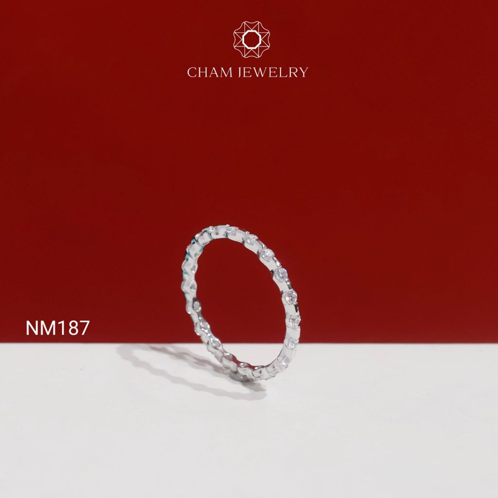Nhẫn NM187 CHAM JEWELRY, Nhẫn Kiểu Full Đá 1.75mm Bản Trơn (Barcode TNF141).