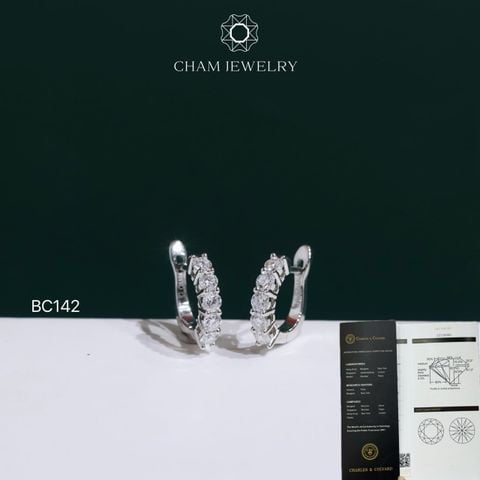 Hoa Tai CHAM JEWELRY BC142, Hoa Tai Khóa Gài 2.5mm Full Moissanite C&C  (OCB31)