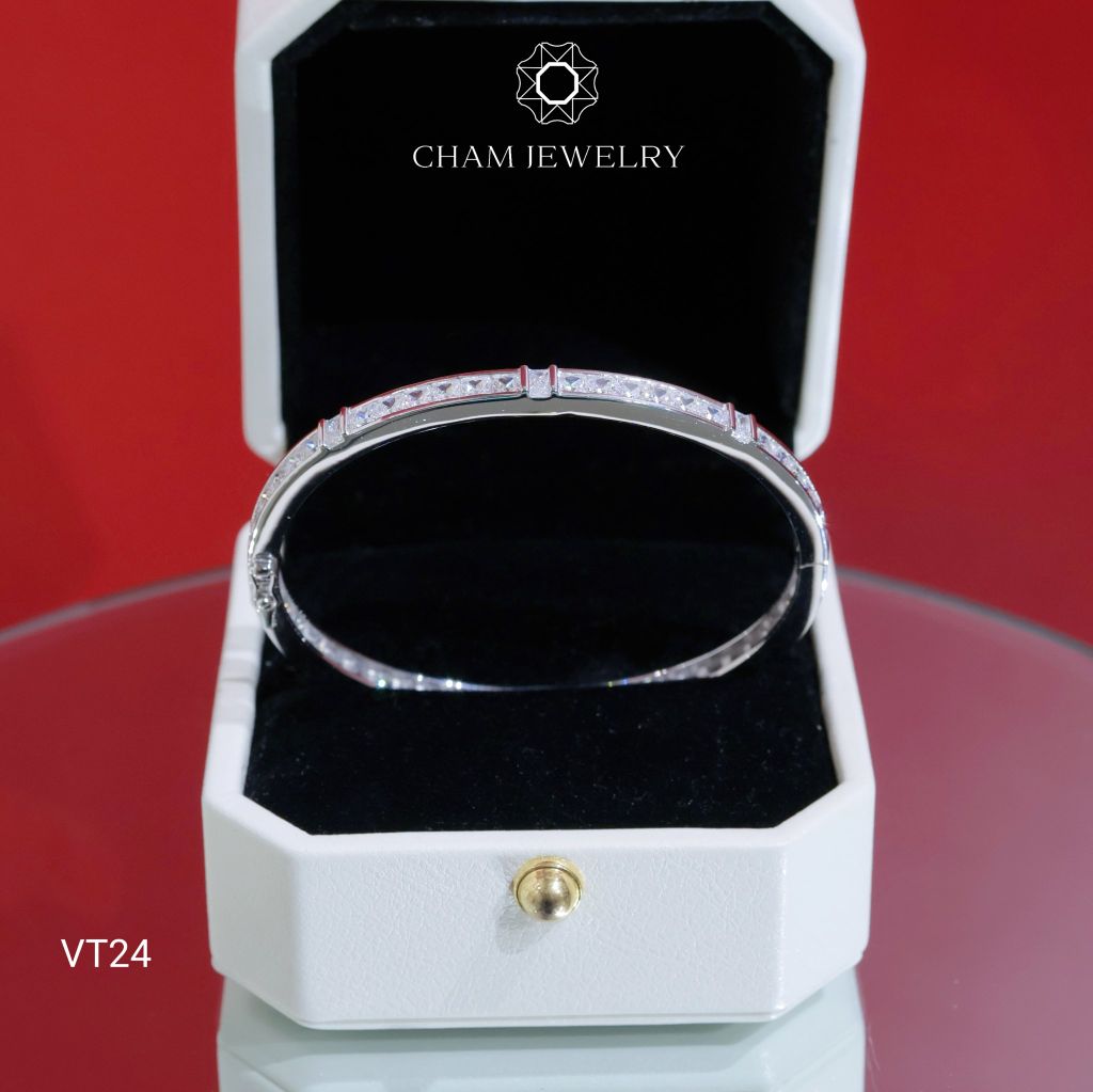 Vòng Tay CHAM JEWELRY VT24, Vòng Full Đá Vuông Bản 3.5mm( Barcode TV73- CV105619 ).