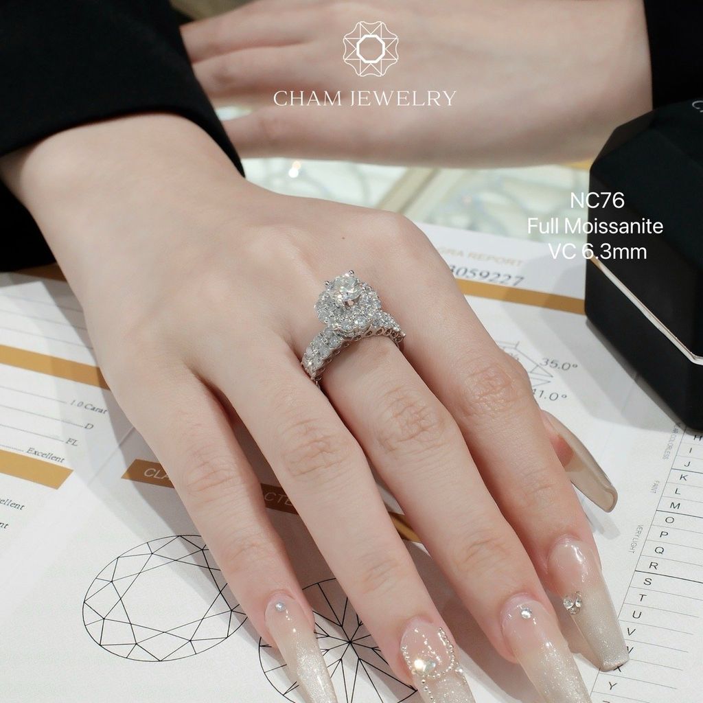 Nhẫn NC76 CHAM JEWELRY, Full Moissanite Chủ 6.3mm (Barcode ONNU105)