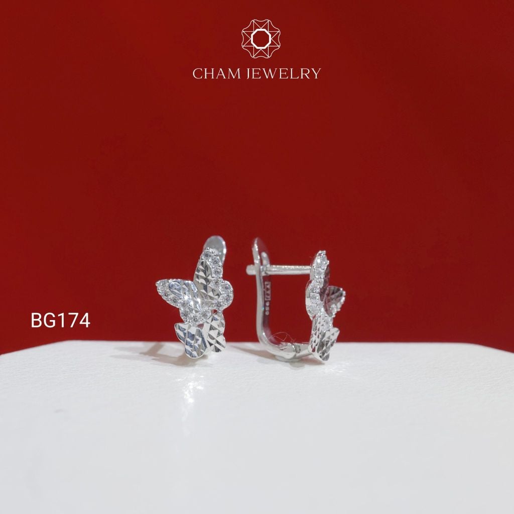 Hoa Tai CHAM JEWELRY BG174, Hoa Tai Bướm Đôi Chạm Máy (Barcode TBG714).