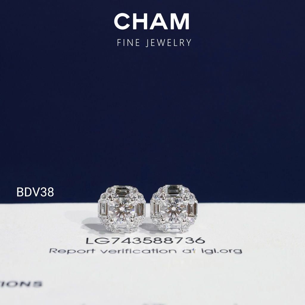 Hoa Tai BDV38 Vàng 10k Chủ 4.5mm Kim Cương Lab Grown Diamond