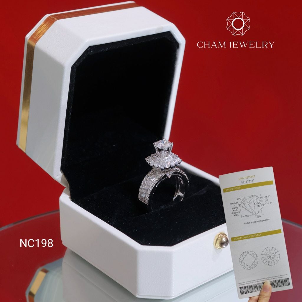 Nhẫn NC198 CHAM JEWELRY, Full Đá Moissanite Chủ 6.0mm (Barcode OCNN25)