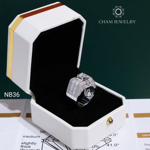 Nhẫn Nam NB36 CHAM JEWELRY, Full Moissanite Cao Cấp Chủ 6.3mm (Barcode ONNA72)