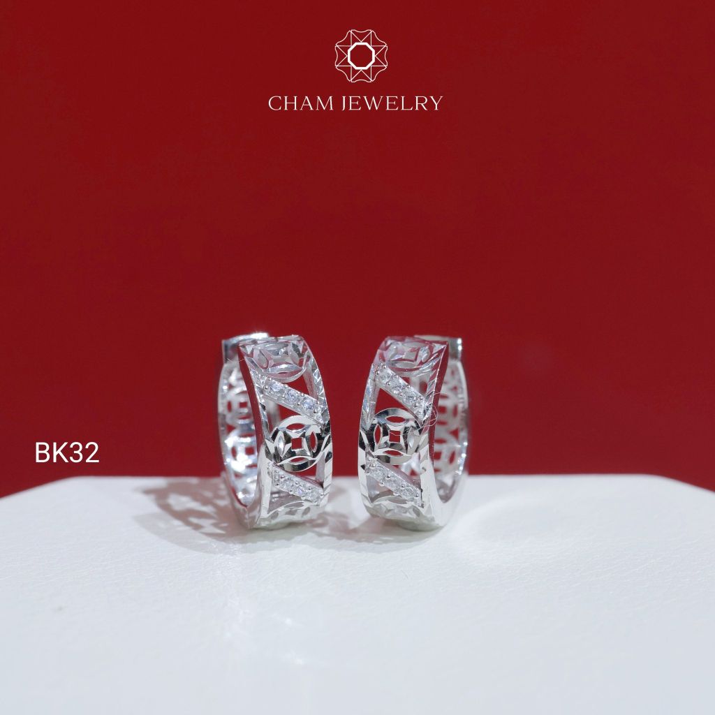 Hoa Tai BK32 CHAM JEWELRY , Hoa Tai Khoen Kim Tiền Bản 5.0mm (Barcode TBK349).